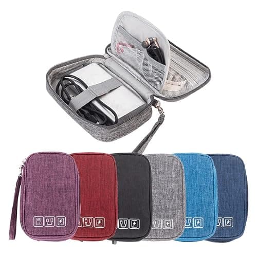 Small Electronic Accessories Organizer, Handhled Acopton Universal Compact Travel Digital Accessories Storage Bag for Portable Charger, Cables, Earphone, Cord, SD Card, Phone (Sky Blue) — view 2