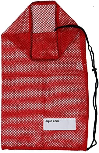 aqua zone Drawstring Sports Equipment Mesh Bag for Swimming Beach Diving Travel Gym (Red) — view 2