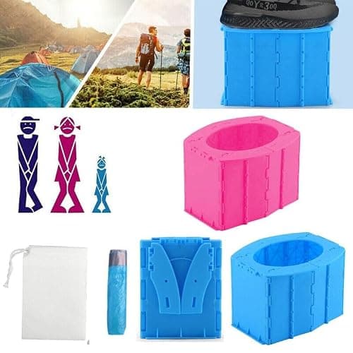 Outdoor Travel Folding Toilet Portable Mobile Seat Camping Hiking (Pink Toilet with 10 Trash Bag, 350g) — view 4