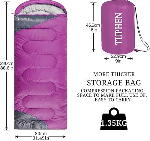 tuphen Sleeping Bag - 3-4 Seasons Camping Sleeping Bags for Adults for Hiking, Backpacking, Cold Weather & Warm Lightweight Travel Gear (Purple-gray, Single 86.61''x31.49'') — view 3
