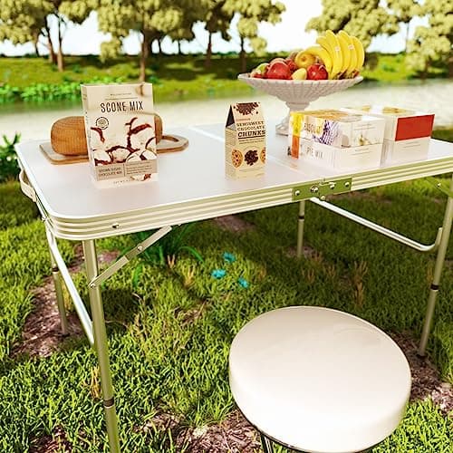 Lucn 3ft Folding Camping Table, Portable Foldable Pop-Up Picnic Tables for Outdoor Indoor Garden, Balcony Market Kitchen Work Table, 2 Height 67/37cm, Table Top Size: 90x60cm — view 2