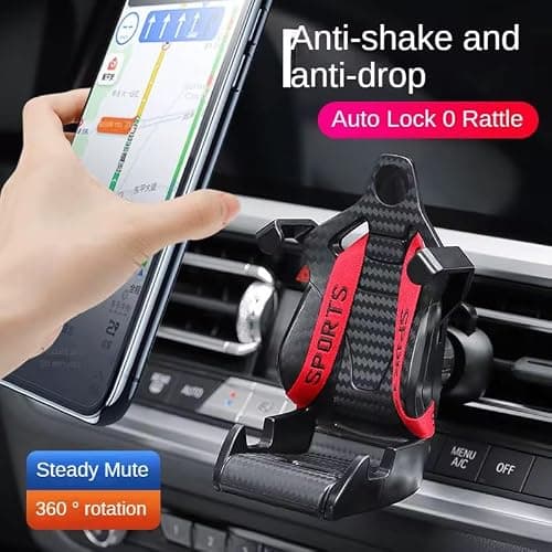 MAGSYNIX Racing Seat with Safety Belt Car Phone Holder Air Vent Mount – 360° Adjustable Cradle, Universal Fit for most phones, New Auto Accessories (Red) — view 2