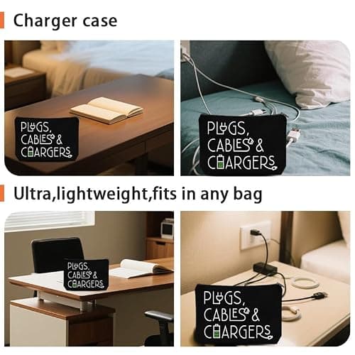 Plugs Cables Chargers Storage Bag for Women Men Tech Gifts for Best Friend Silicone Cable Ties Wire Wrap Organiser for USB Cables Cord Keepers for Charging Accessories Pouch for Travel Home Camping — view 5