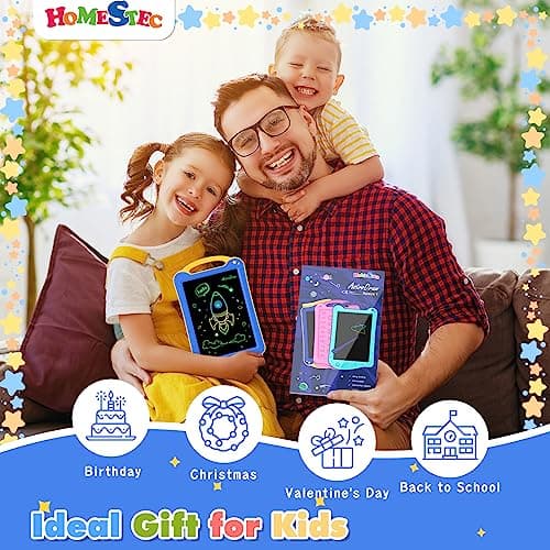 HOMESTEC Kids LCD Writing Tablet, Colourful Drawing Board Educational Travel Toys for Boys and Girls Age 2+, Blue Yellow Version — view 5