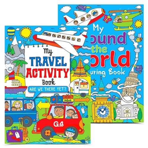 G4GADGET Activity Books Pack of 2 | My Travel Activity Book & My Around The World Activity Book | Educational Travel Games, Puzzles & Learning Activities | Screen-Free Fun