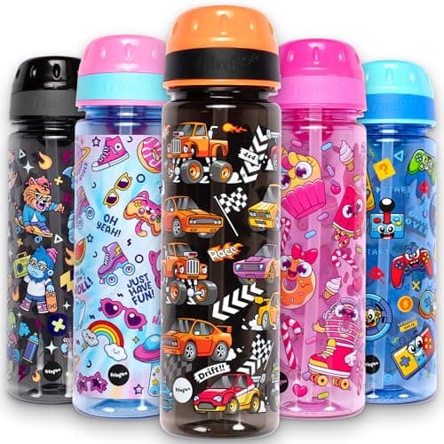 Fringoo 650ml Kids Water Bottle - Leakproof, Straw & Lock Lid - 6 Designs