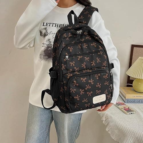 HiTotes School Bag for Girls Cute Backpack Preppy School Backpack Set Bow Girls Schoolbag Kawaii Rucksack for Teenage Secondary School — view 2