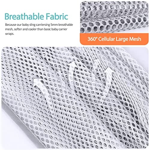 HINATAA Breathable Baby Sling, Adjustable Baby Wrap, Baby Carrier Wrap, Quick Dry, 3D Mesh Fabric, Thick Shoulder Straps, Elastic for Summer, Pool, Beach, Newborn Carrying (Grey) — view 3