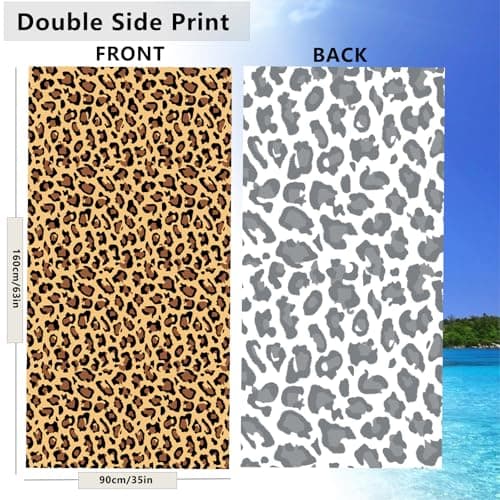 Large Microfibre Brown Spots Leopard Beach Towel for Adult,160x90cm Double Side Natural Leopard Printed Sand Free Beach Towel,Lightweight Quick Dry Travel Swim Towel Net Bag,Thin Sports Towel Yoga Gym — view 2