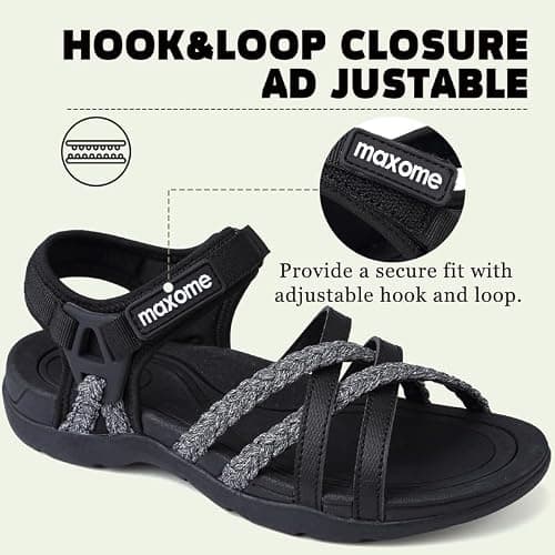 Maxome Hiking Sandals Women Summer Walking Sandals for Women Comfortable Sports Sandals Casual Hook Loop Strap Beach Sandals Black — view 2