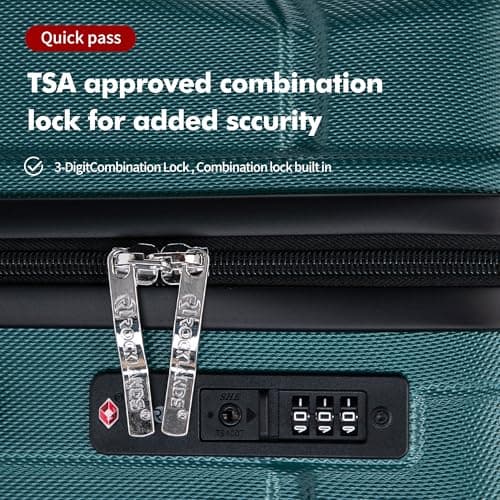 Rocklands® Cabin Suitcase 55x40x20cm Hard Shell TSA Lock, 4 Spinner Wheels, Lightweight Hand Luggage Small Travel Bag, Approved for 100+ Airlines Including Ryanair, EasyJet (Green, Cabin (20 Inch)) — view 5