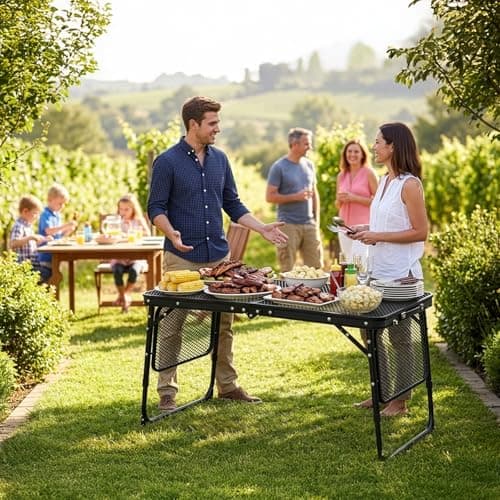 FERNVALE Portable Folding Picnic Table with Storage Drawers, Lightweight Aluminum Alloy Garden Picnic Table, Outdoor Camping Table for BBQ, Beach, Hiking, Coffee, RV & Travel Use — view 2