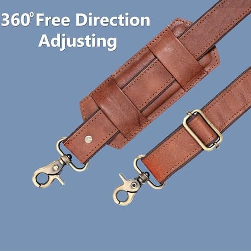 Adjustable 60-inch Leather Bag Replacement Shoulder Strap Non-Slip Comfort Fit Padded with Metal Swivel Hooks for Crossbody Purses, Laptop Messenger Bags, Brown, Large — view 5