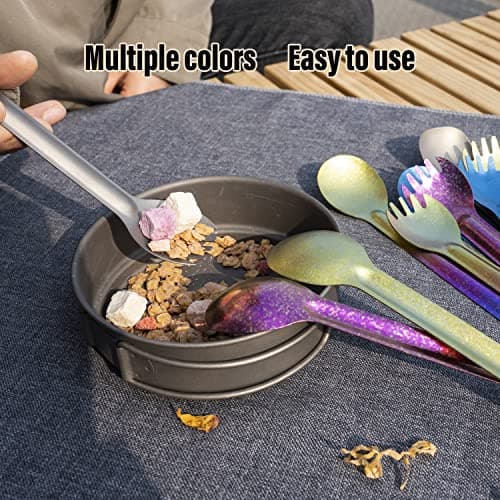 TiTo Titanium Long Handle Spork and Spoon Eco-Friendly Ultralight Portabale Flatware for Outdoor Camping Backpacking Hiking Travel Picnic Tableware with Bag(Gold Spoon) — view 6