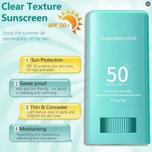 Spf 50 Sunscreen Stick - Moisturizing Sunblock Stick Pa++++ - Factor 50 Sun Cream for Face & Body - Mini Travel Size Sunscreen - Roll on Suncream with Centella Aloe Vera Vitamin E — view 3