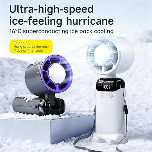 Jsdoin Portable Handheld Fan, Turbo Hand Held USB Rechargeable Fans with 5 Gear High Speeds, Battery Operated Mini Fan Foldable Desk Desktop LED Display for Home Office Outdoor Travels (Grey) — view 5