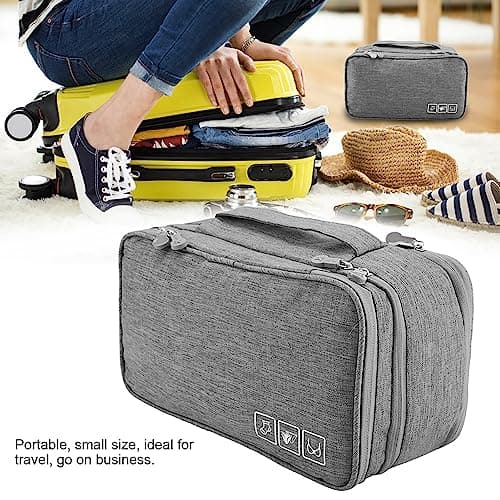 AKLOSIPY Portable Travel Storage Underwear Bra Socks Bag USB Cable Tech Accessory Case – Compact .5” X .5” X 3.” Multi-Compartment Packing Pouch for Women Men Digital Nomads Gym Business (Gray) — view 2