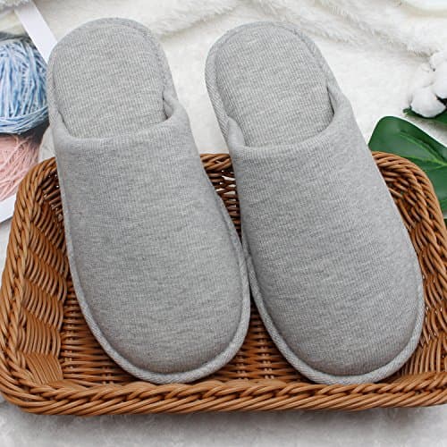 Ofoot Men's Cozy Thread Cloth Organic Cotton House Slippers, Washable Flat indoor/outdoor slip on shoes, Grey, 5-6 UK — view 2