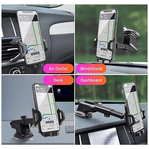 QZCQLLM Car Phone Holder 4-in-1 Mount Dashboard Windscreen Vent Desk, 360° Rotatable One-Hand Operation for 4.7-6.7 Inch Smartphones — view 4