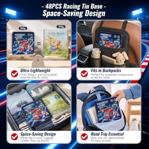 Magnetic Blocks Boys Travel: 48PCS Racing Travel Set with Iron Box — view 4