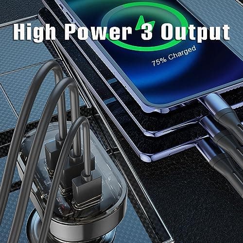 USB C Car Charger Adapter Cigarette Lighter USB Charger, 3 Port Car Phone Charger Voltage Display, PD3.0/QC3.0 Type C Car USB Charger Adapter for iPhone Samsung Galaxy Tablets Laptop & More — view 2