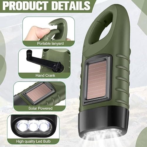 Bryze 2-Pack Solar Hand Crank Torch Set, Dual Power Flashlight with Carabiner Hook, Rechargeable Outdoor Torch for Camping, Hiking, Travel and Emergency Lighting — view 6