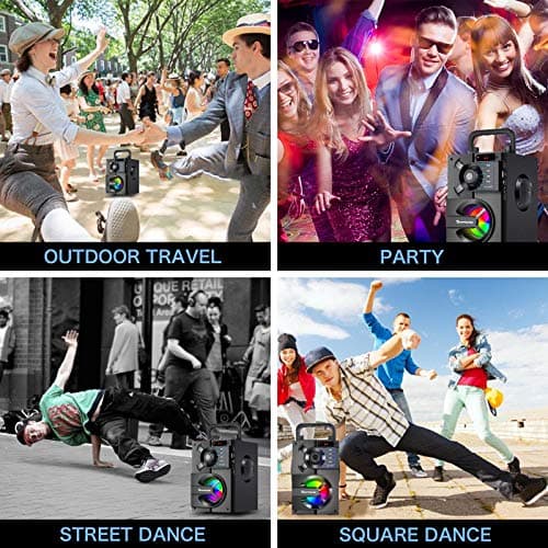 Portable Bluetooth Speakers with Subwoofer Wireless Stereo Sound Rich Bass, Outdoor Party Speaker Support Remote Control FM Radio LED Lights for Home, Travel, Camping — view 6
