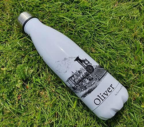 Train Insulated Bottle Personalised Vehicle - Gift for Steam Train Lover - Personalised Vehicle Thermal Flask - Stainless Steel Water Bottle — view 2