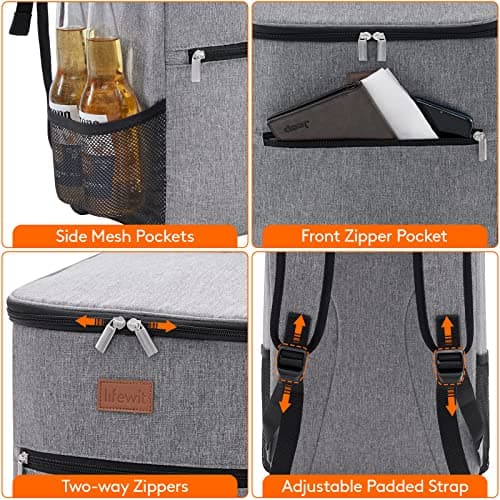 Lifewit 21L 30-Can Soft Cooler Backpack Bag with Hard Liner, Large Insulated Picnic Lunch Box Soft-Sided for Camping/BBQ/Family Outdoor Activities, Grey — view 5