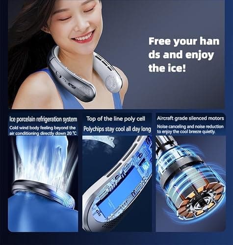 100-Speed Bladeless Neck Fan, USB-C Rechargeable & Ultra Quiet - Portable Cooling Fan for Work/Travel, Deep Space Grey — view 3