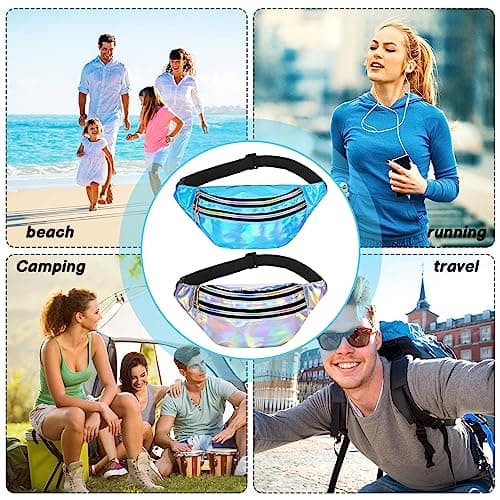 Firtink 2Pcs Shiny Bumbag,Holographic Waist BagFanny Double Zipper Belt Bag — view 4