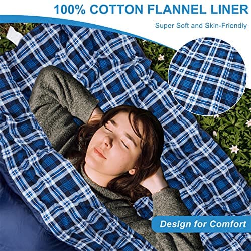 Agemore Cotton Flannel Double Sleeping Bag For Camping, Backpacking, Or Hiking. Queen Size 2 Person Waterproof Sleeping Bag For Adults Or Teens. Truck, Tent, Or Sleeping Pad, Lightweight — view 4