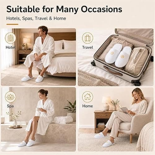 Hotel Slippers Closed Toe Spa Slippers Washable and Foldable 6 Pairs — view 6