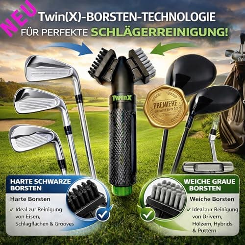 TwinX Premium Golf Brush with Water Tank & Spray Function Dual Bristle System for All Golf Clubs Brush for Club Cleaning CaddieMag & Carabiner for Golf Bag Golf Accessories, Pack of 1 — view 2