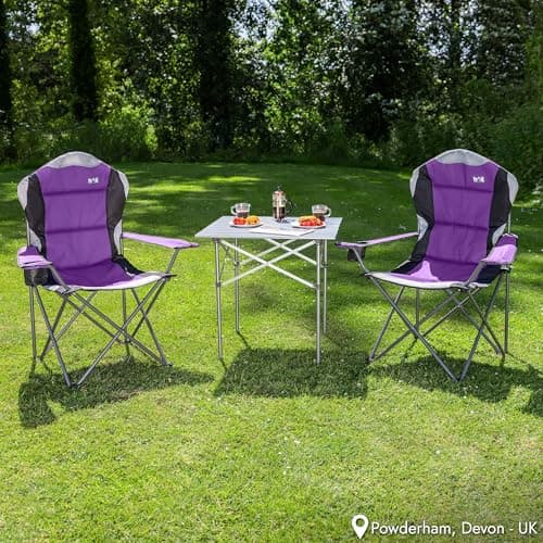 Trail Kestrel High Back Folding Camping Chair – 2 Pack, Luxury Padded Seat with Breathable Mesh, Heavy Duty Tubular Steel Frame, Cup Holder Armrest, Lightweight & Portable with Carry Bag (Purple) — view 2