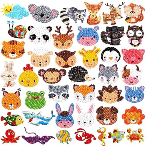 Diamond Art for Kids, 42Pcs Small Diamond Art Kits with Animal Designs, Gem Art Kits Kids and Adult Beginners, Creative DIY Craft for Home Decor and Educational Activities