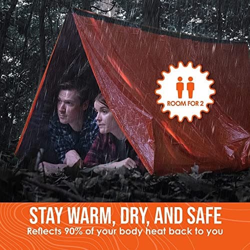 Go Time Gear Survival Life Tent • 2 Person Mylar Emergency Shelter Tube Tent + Paracord • All-Weather Protection for Camping, Hiking, & Survival Kits • Includes Emergency Whistle • 1PK Orange — view 3