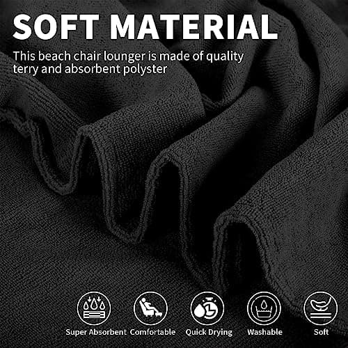 Vinsani Sun Lounger Beach Towel with Pockets, Soft & Quick Dry, Black — view 3