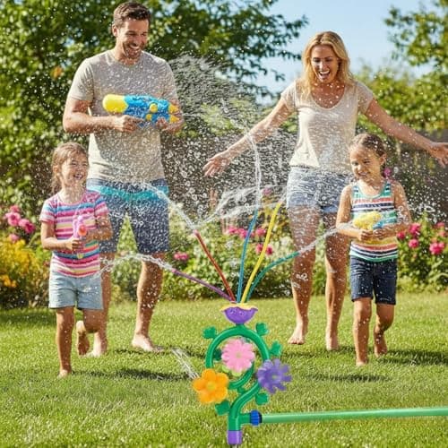 Water Sprinkler for Kids, Spinning Flower Water Sprinkler Toddler Outdoor Toy with 5 Wiggle Tubes and Hose Adapters, Easy to Install Summer Water Toys Sprinklers for Yard Lawn Garden Game 3+ Year Old — view 5