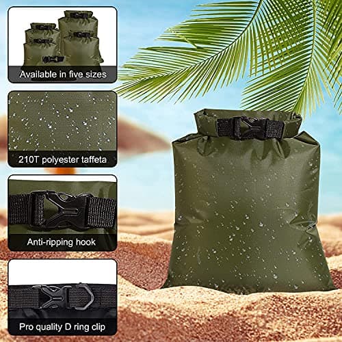 KAHEIGN 5Pcs Waterproof Dry Bags, 1.5L /2.5L /3.5L /4.5L /6L Lightweight Dry Sacks Portable Dry Bag for Outdoor Hiking Fishing Camping Use (Green) — view 2