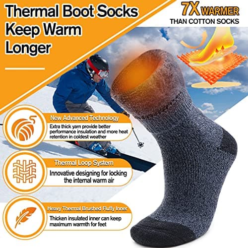 Welwoos Heated Thermal Socks for Men & Women Warm Winter Ski Thick Boot Insulated Gift Stocking Fillers Socks 3 Pairs (Stripe B,L) — view 2