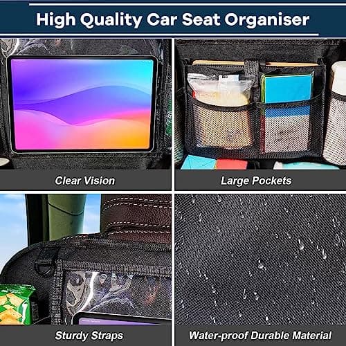 YooGoal Car Seat Organizer, 2 Pack Backseat Car Organizer for Kids, Car Back Seat Protector Car Travel Accessories with Pad Tablet Holder and 9 Storage Pockets, Black — view 5