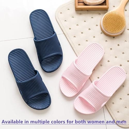 JoWebb Unisex Slippers for Women/Men, Light Weight Flat Slide Sandals Shower Sandals Flip Flops for Indoor Garden Bathroom Poolside M-Blue — view 2