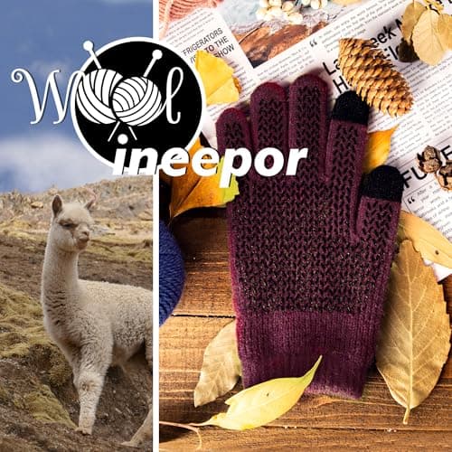 ineepor Alpaca Wool Winter Thermal Gloves for Men Womens Touch Screen Grip — view 2