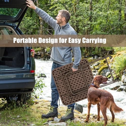 COSTWAY Folding Picnic Table, Portable Square Camping Trestle Table with HDPE Top & Metal Frame, Outdoor Indoor Use for Kitchen Garden Patio BBQ (Brown Rattan Textured Top, 60 x 60 x 72cm) — view 6