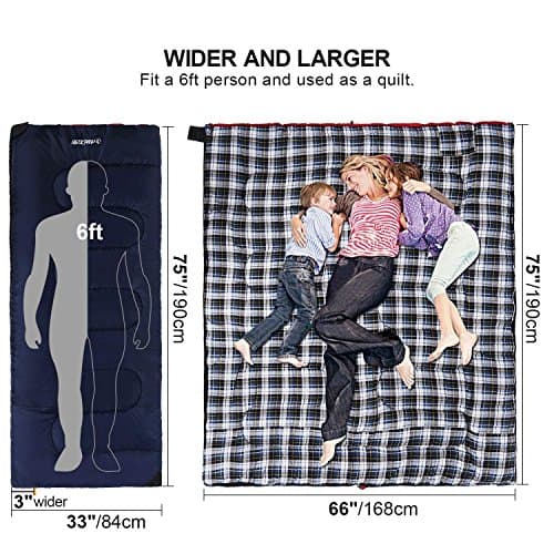 REDCAMP Cotton Sleeping Bag for Adults,3-4 Season,Thick,Navy Blue 4lbs — view 2