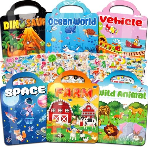 Kalysky 6 Pack Reusable Sticker Book for Toddlers 2 3 4 Year Olds