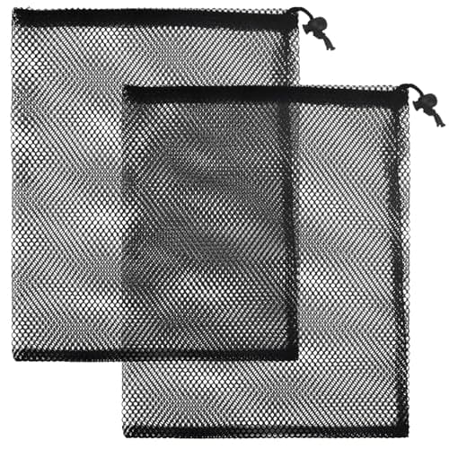 SUBTAVIK 2 Pcs Drawstring Bags, Large Drawstring Organizer Storage Bags Black Nylon Net Bags for Swimming Beach Pool (35x40cm)