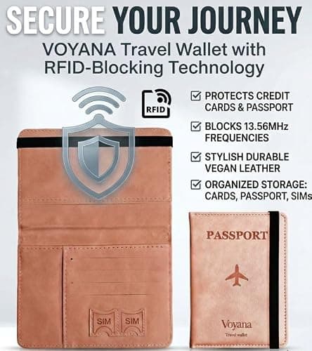 Voyana RFID Blocking Passport Holder, PU Leather Travel Wallet for Men and Women, Slim Cover for Passport, Boarding Pass, Credit Cards and Cash (Brown) — view 6