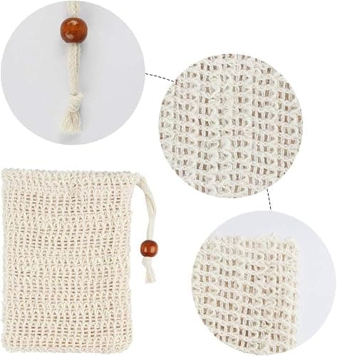 2 Pcs Cotton Linen Soap Bag with Drawstring, Exfoliating Mesh Bar Soap Bag for Shower Bath — view 5
